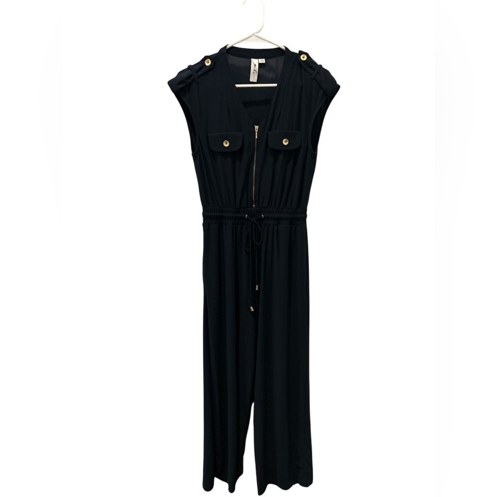 SoHo Navy Jumpsuit Gold Button Detail Wide Leg with Pockets Women’s Size Small - Picture 1 of 6